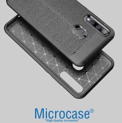 Microcase Huawei P30 Lite Leather Tpu Silikon Kılıf - Siyah + Tempered Glass Cam Koruma (SEÇENEKLİ)