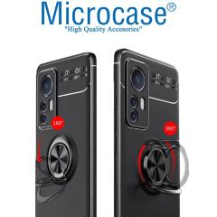 Microcase Xiaomi 12S Focus Serisi Yüzük Standlı Silikon Kılıf - Siyah
