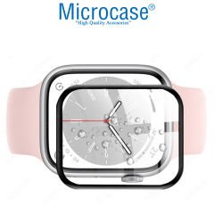 Microcase Apple Watch 8 45 mm Tam Kaplayan Kavisli Ekran Koruyucu 3D Pet Film - Siyah