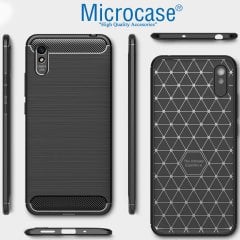 Microcase Xiaomi Redmi 9A Brushed Carbon Fiber Silikon Kılıf - Siyah