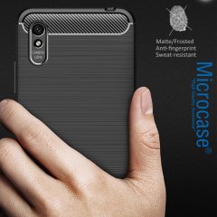 Microcase Xiaomi Redmi 9A Brushed Carbon Fiber Silikon Kılıf - Siyah