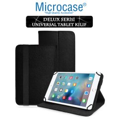 Microcase iPad Mini 4 Delüx Serisi Universal Standlı Deri Kılıf - Siyah + Tempered Glass Cam Koruma