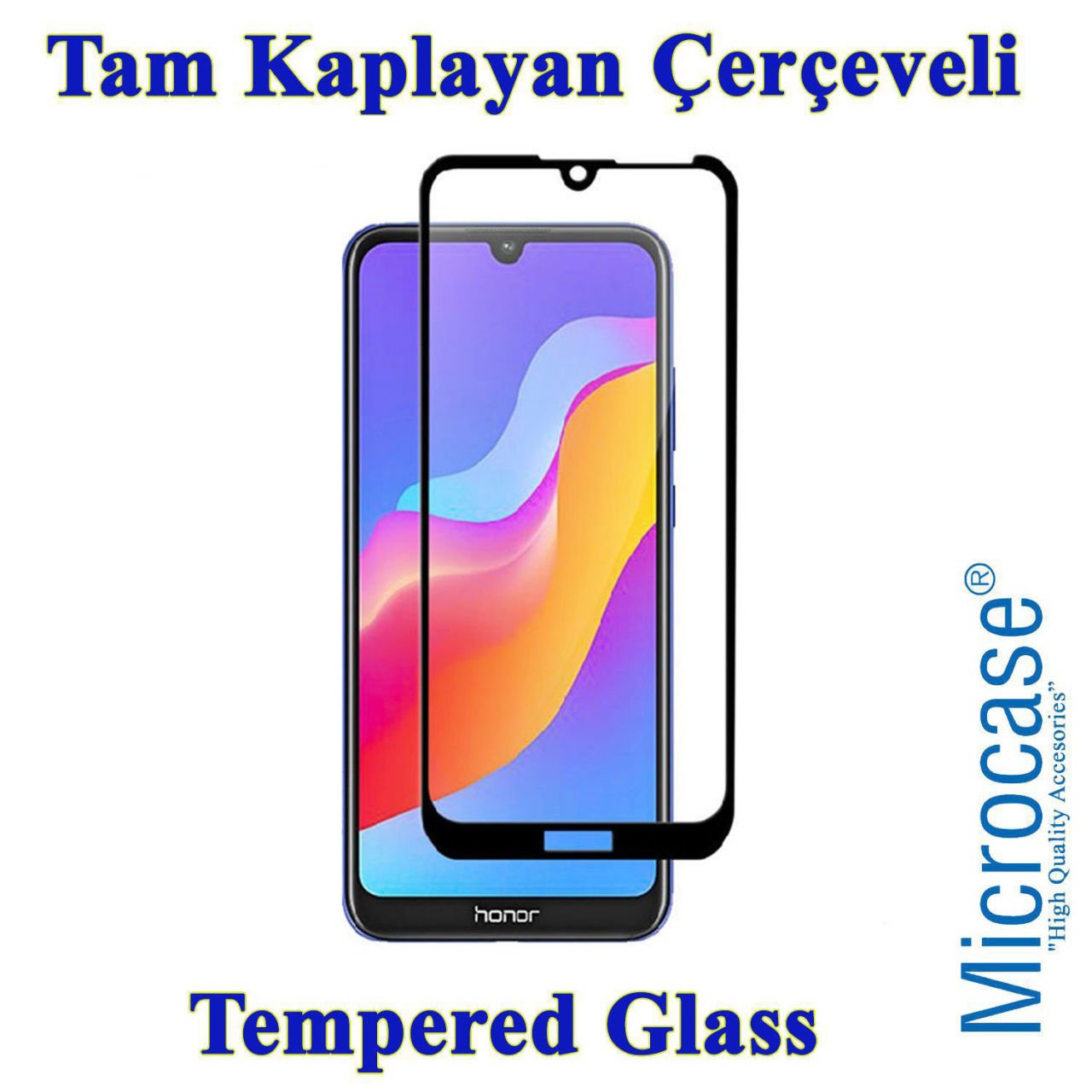 Microcase Huawei Y6s 2019 Tam Kaplayan Çerçeveli Tempered Ekran Koruyucu - Siyah