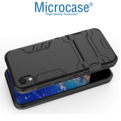 Microcase Huawei Honor 8S Alfa Serisi Armor Standlı Perfect Koruma Kılıf - Siyah + Tempered Glass Cam Koruma