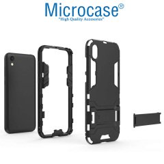 Microcase Huawei Honor 8S Alfa Serisi Armor Standlı Perfect Koruma Kılıf - Siyah + Tempered Glass Cam Koruma