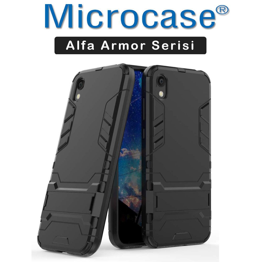 Microcase Huawei Honor 8S Alfa Serisi Armor Standlı Perfect Koruma Kılıf - Siyah