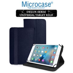Microcase iPad Mini 4 Delüx Serisi Universal Standlı Deri Kılıf - Lacivert + Tempered Glass Cam Koruma