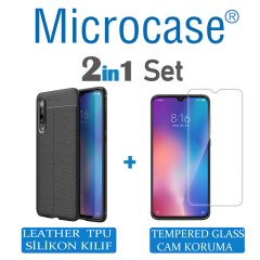 Microcase Xiaomi Mi 9 Explorer Leather Tpu Silikon Kılıf - Siyah + Tempered Glass Cam Koruma (SEÇENEKLİ)