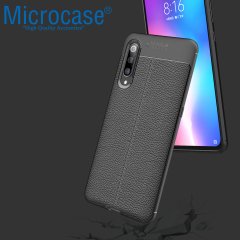 Microcase Xiaomi Mi 9 Explorer Leather Tpu Silikon Kılıf - Siyah + Tempered Glass Cam Koruma (SEÇENEKLİ)