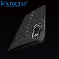 Microcase Xiaomi Mi 9 Explorer Leather Tpu Silikon Kılıf - Siyah + Tempered Glass Cam Koruma (SEÇENEKLİ)