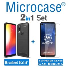 Microcase Motorola Moto One Vision Brushed Carbon Kılıf + CAM