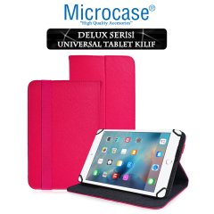 Microcase iPad Mini 4 Delüx Serisi Universal Standlı Deri Kılıf - Pembe + Tempered Glass Cam Koruma