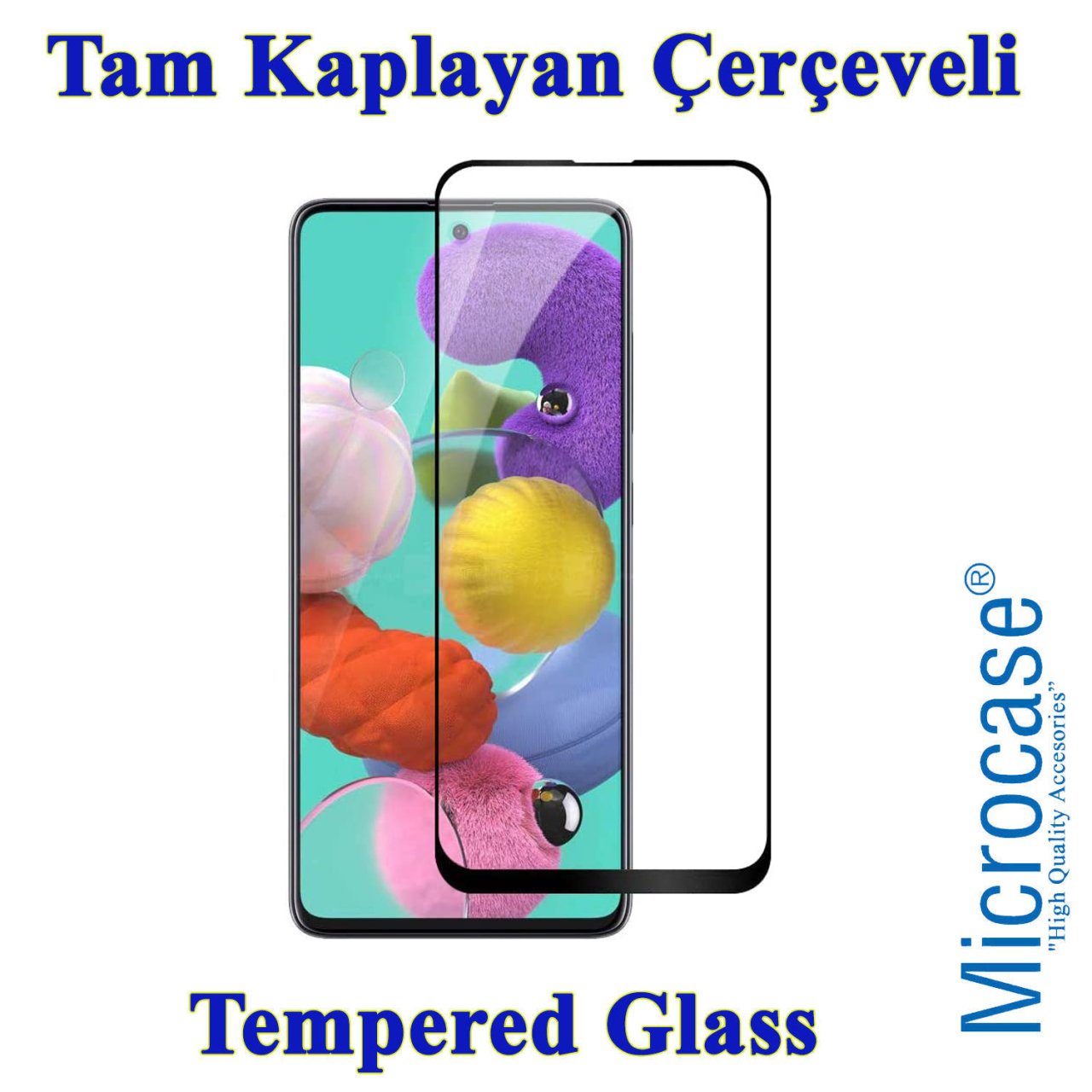 Microcase Samsung Galaxy A51 Tam Kaplayan Çerçeveli Tempered Ekran Koruyucu - Siyah