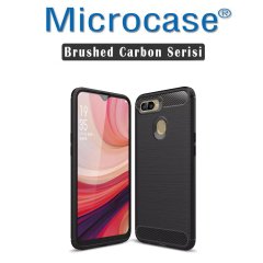 Microcase Oppo A12 Brushed Carbon Fiber Silikon Kılıf - Siyah