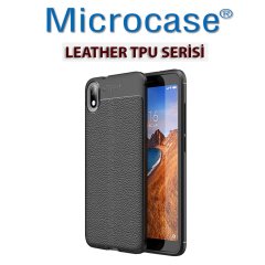 Microcase Xiaomi Redmi 7A Leather Tpu Silikon Kılıf - Siyah + Tempered Glass Cam Koruma (SEÇENEKLİ)