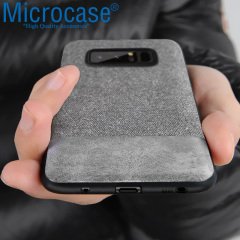 Microcase Samsung Galaxy Note 8 Fabrik Serisi Kumaş ve Deri Desen Kılıf - Gri