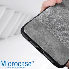 Microcase Samsung Galaxy Note 8 Fabrik Serisi Kumaş ve Deri Desen Kılıf - Gri