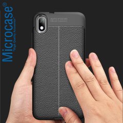 Microcase Xiaomi Redmi 7A Leather Tpu Silikon Kılıf - Siyah + Tempered Glass Cam Koruma (SEÇENEKLİ)