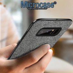 Microcase Samsung Galaxy Note 8 Fabrik Serisi Kumaş ve Deri Desen Kılıf - Gri