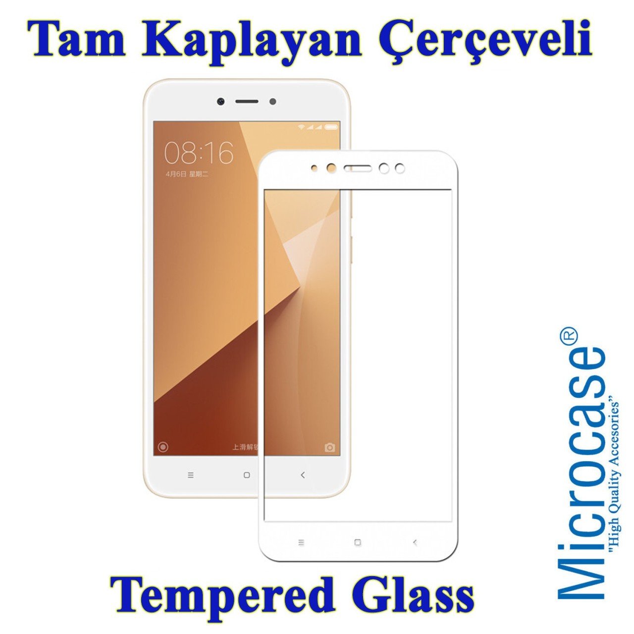 Redmi Note 2 Tam Kaplayan Çerçeveli Tempered Ekran Koruma-BEYAZ