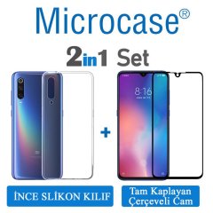 Xiaomi Mi 9 0.2 mm İnce Silikon Kılıf + Tam Kaplayan Cam