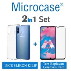 Microcase Samsung Galaxy A40s Ultra İnce 0.2 mm Soft Silikon Kılıf + Tam Kaplayan Çerçeveli Cam