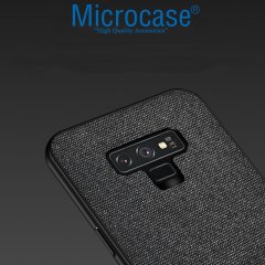 Microcase Samsung Galaxy S10 Plus Fabrik Serisi Kumaş ve Deri Desen Kılıf - Siyah