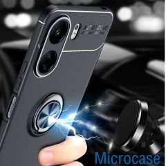 Microcase Xiaomi Redmi 13C 4G / POCO C65 Focus Serisi Yüzük Standlı Silikon Kılıf - Siyah AL3363