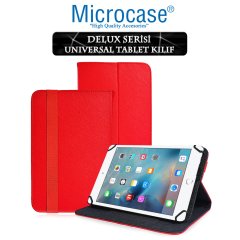 Microcase iPad Mini 4 Delüx Serisi Universal Standlı Deri Kılıf - Kırmızı + Nano Esnek Ekran Koruma Filmi