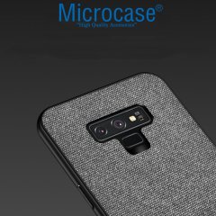 Microcase Samsung Galaxy S10 Plus Fabrik Serisi Kumaş ve Deri Desen Kılıf - Gri