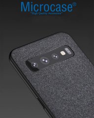 Microcase Samsung Galaxy S10 Fabrik Serisi Kumaş ve Deri Desen Kılıf - Siyah