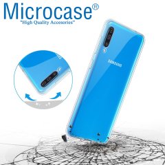 Microcase Samsung Galaxy A70s Ultra İnce 0.2 mm Soft Silikon Kılıf + Tam Kaplayan Çerçeveli Cam