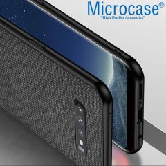 Microcase Samsung Galaxy S10 Fabrik Serisi Kumaş ve Deri Desen Kılıf - Siyah