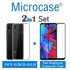 Xiaomi Redmi 7 0.2 mm İnce Silikon Kılıf + Tam Kaplayan Cam