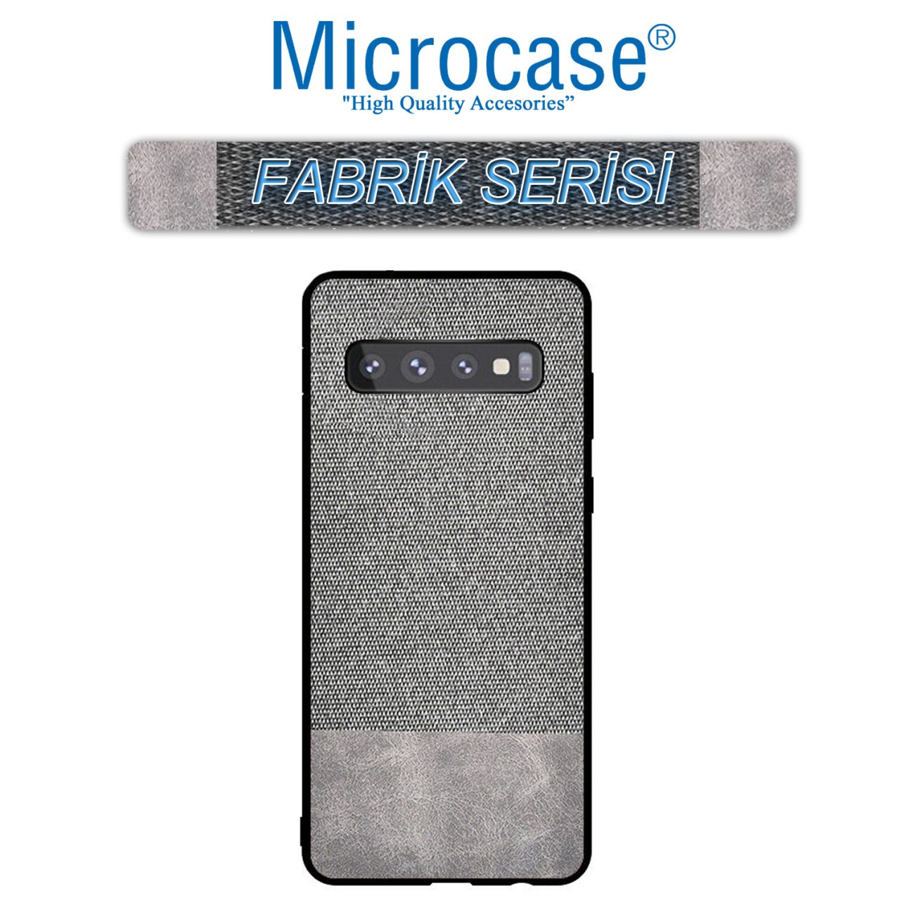 Microcase Samsung Galaxy S10 Fabrik Serisi Kumaş ve Deri Desen Kılıf - Gri