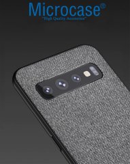 Microcase Samsung Galaxy S10 Fabrik Serisi Kumaş ve Deri Desen Kılıf - Gri