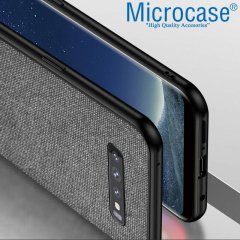 Microcase Samsung Galaxy S10 Fabrik Serisi Kumaş ve Deri Desen Kılıf - Gri