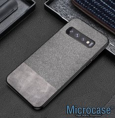 Microcase Samsung Galaxy S10 Fabrik Serisi Kumaş ve Deri Desen Kılıf - Gri