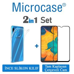 Microcase Samsung Galaxy M10s Ultra İnce 0.2 mm Soft Silikon Kılıf + Tam Kaplayan Çerçeveli Cam