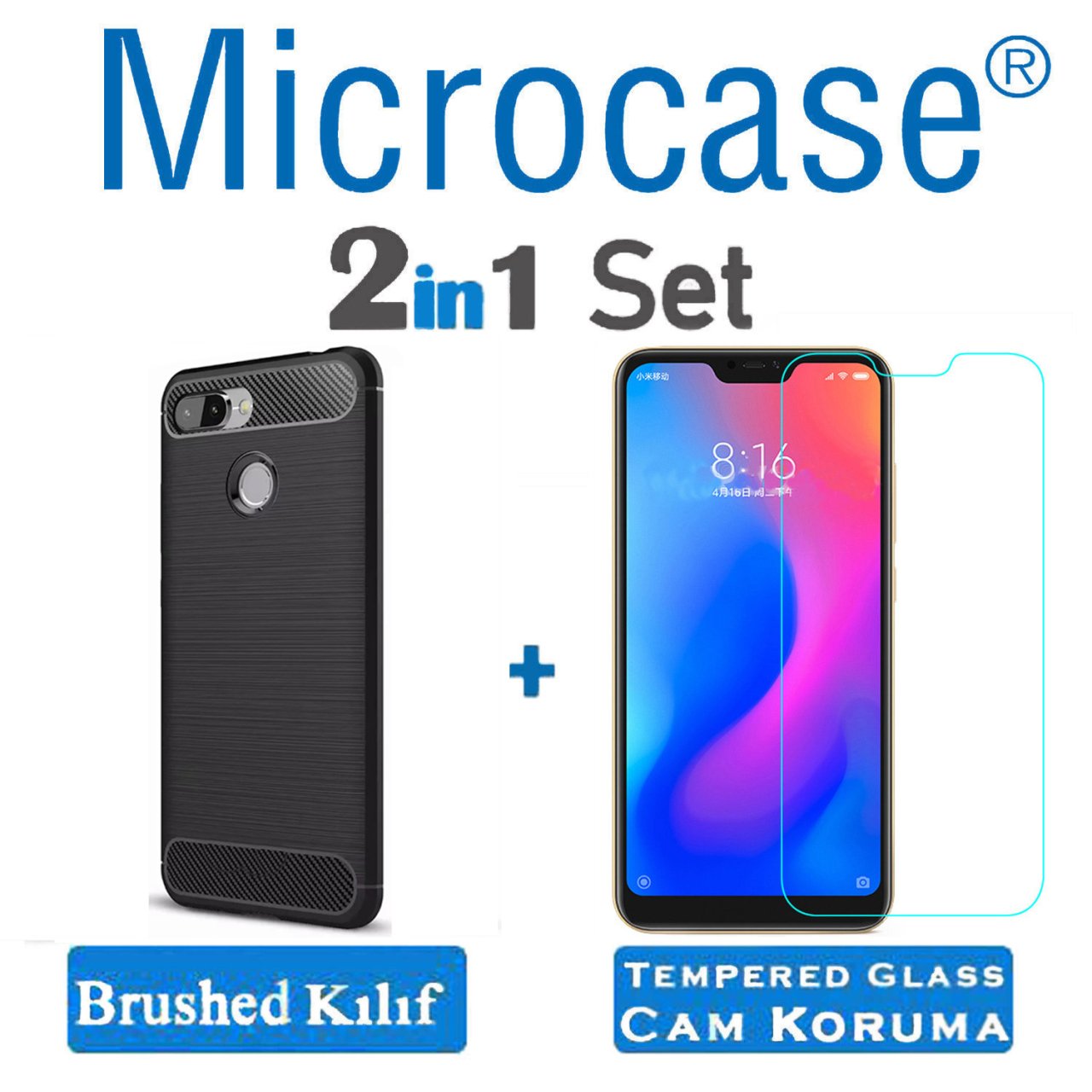 Xiaomi Mi 8 Lite Brushed Carbon Fiber Silikon TPU Kılıf + CAM