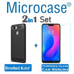 Xiaomi Mi 8 Lite Brushed Carbon Fiber Silikon TPU Kılıf + CAM