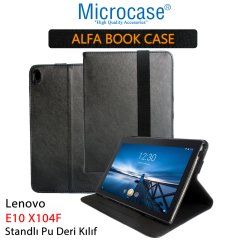 Microcase Lenovo Tab E10 TB-X104F Alfa Book Case PU Deri Standlı Kılıf - Siyah + Nano Esnek Ekran Koruma Filmi
