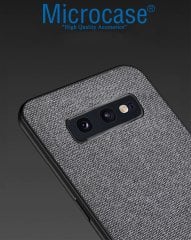 Microcase Samsung Galaxy S10e Fabrik Serisi Kumaş ve Deri Desen Kılıf - Gri