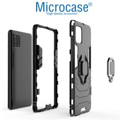 Microcase Samsung Galaxy A91 - M80S - S10 Lite Batman Serisi Yüzük Standlı Armor Kılıf - Siyah