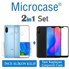 Xiaomi Mi A2 Lite 0.2 mm İnce Silikon Kılıf + Tam Kaplayan Cam