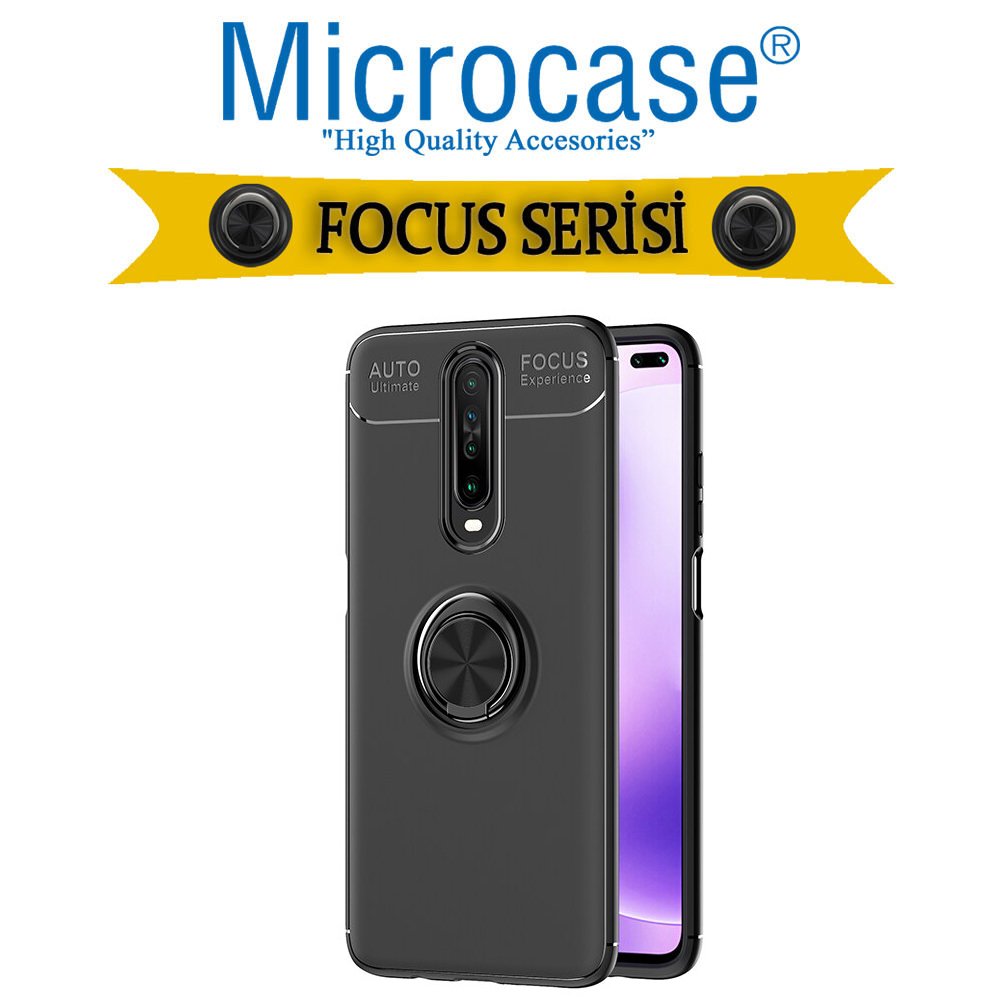 Microcase Xiaomi Redmi K30 Focus Serisi Yüzük Standlı Silikon Kılıf - Siyah