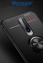 Microcase Xiaomi Redmi K30 Focus Serisi Yüzük Standlı Silikon Kılıf - Siyah