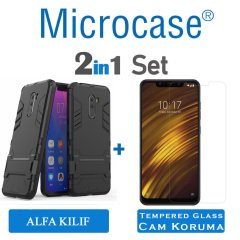 Xiaomi Pocophone F1 Alfa Serisi Armor Standlı Kılıf + Cam Koruma