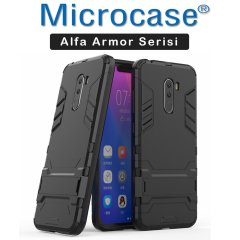 Xiaomi Pocophone F1 Alfa Serisi Armor Standlı Kılıf + Cam Koruma