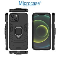Microcase Apple iPhone 14 Plus Batman Serisi Yüzük Standlı Armor Kılıf - Siyah